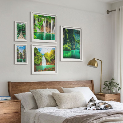 Lot de tableaux encadrés Cascades tropicales et nature verdoyante
