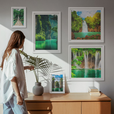 Lot de tableaux encadrés Cascades tropicales et nature verdoyante