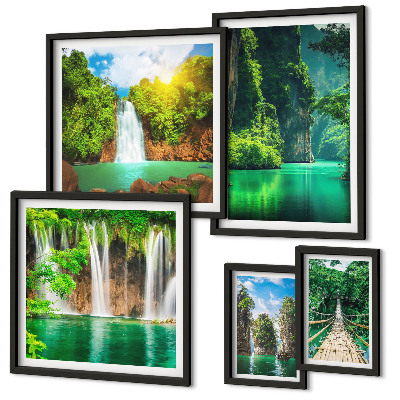 Lot de tableaux encadrés Cascades tropicales et nature verdoyante
