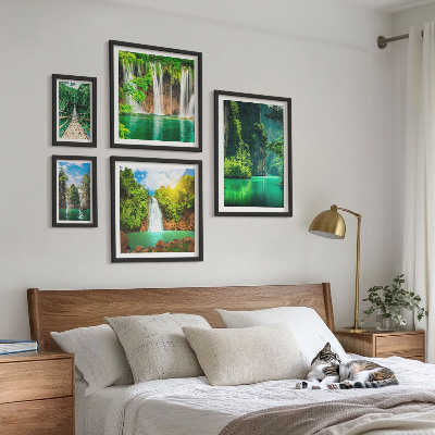 Lot de tableaux encadrés Cascades tropicales et nature verdoyante