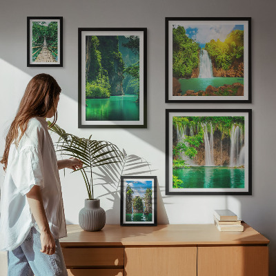 Lot de tableaux encadrés Cascades tropicales et nature verdoyante