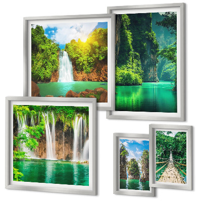 Lot de tableaux encadrés Cascades tropicales et nature verdoyante