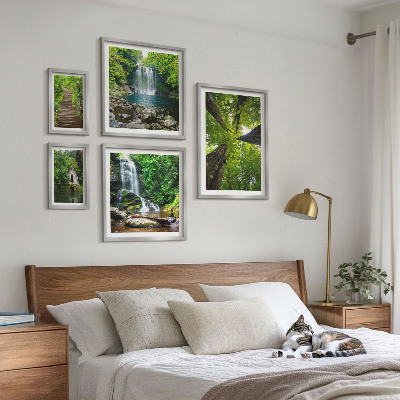 Ensemble de 5 tableaux Paysages verdoyants de cascades