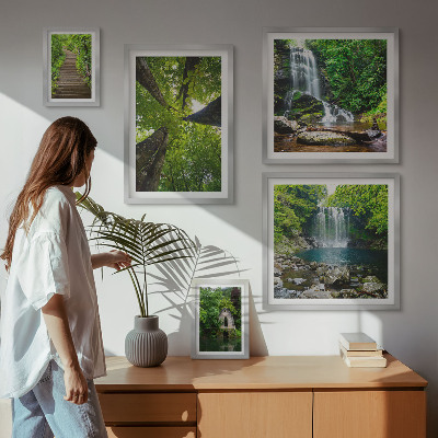 Ensemble de 5 tableaux Paysages verdoyants de cascades