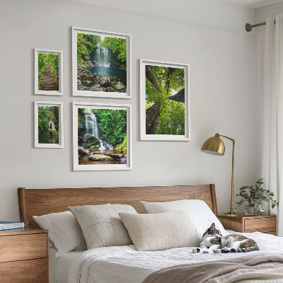 Ensemble de 5 tableaux Paysages verdoyants de cascades