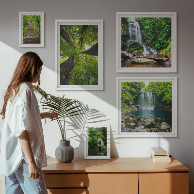 Ensemble de 5 tableaux Paysages verdoyants de cascades