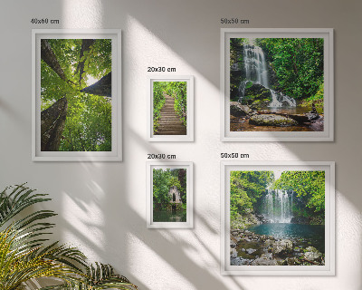 Ensemble de 5 tableaux Paysages verdoyants de cascades