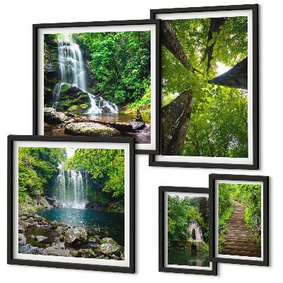 Ensemble de 5 tableaux Paysages verdoyants de cascades