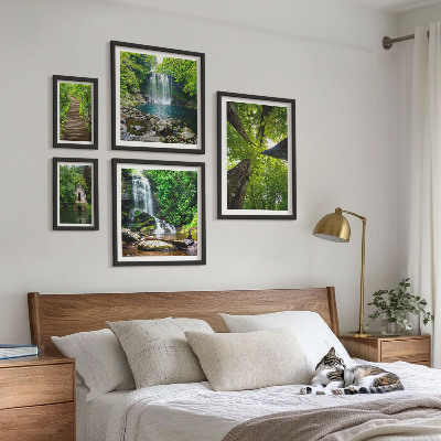 Ensemble de 5 tableaux Paysages verdoyants de cascades