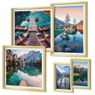 Lot de tableaux encadrés représentant le pittoresque des lacs de montagne