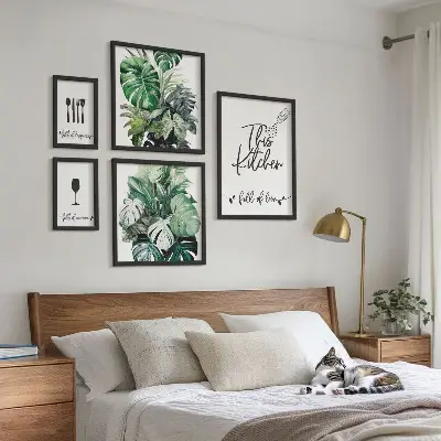 Ensemble de 5 tableaux avec slogans positifs sur les plantes de cuisine