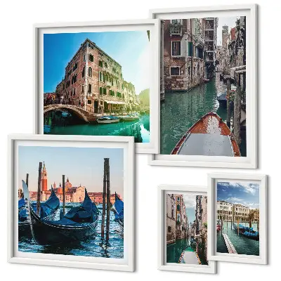 Lot de tableaux encadrés représentant le charme des gondoles sur les canaux de Venise