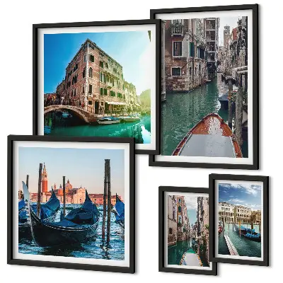 Lot de tableaux encadrés représentant le charme des gondoles sur les canaux de Venise