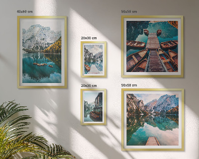 Lot de tableaux encadrés Lacs de montagne bateaux en bois