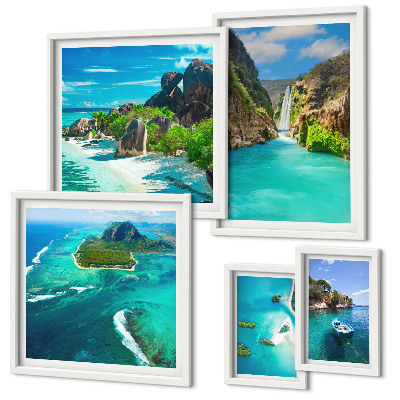 Ensemble de 5 tableaux Cascades et plages tropicales