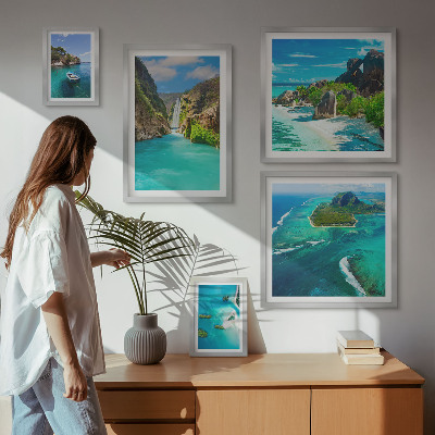 Ensemble de 5 tableaux Cascades et plages tropicales