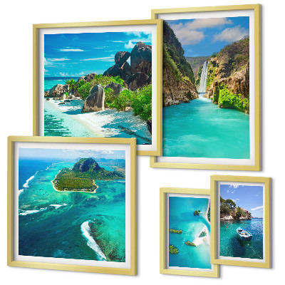 Ensemble de 5 tableaux Cascades et plages tropicales