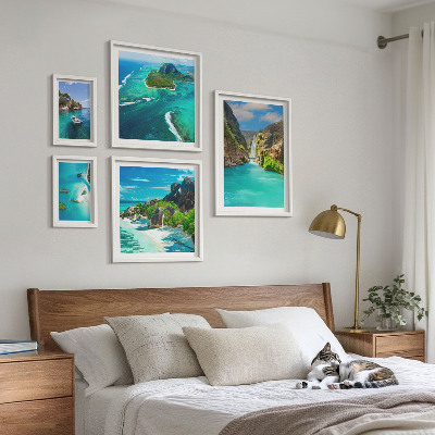 Ensemble de 5 tableaux Cascades et plages tropicales