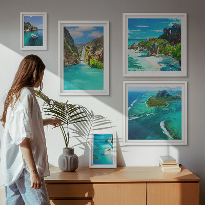 Ensemble de 5 tableaux Cascades et plages tropicales