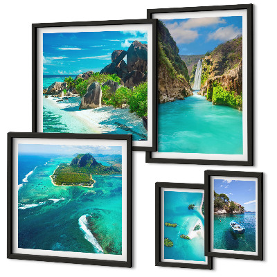 Ensemble de 5 tableaux Cascades et plages tropicales