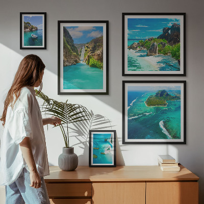 Ensemble de 5 tableaux Cascades et plages tropicales