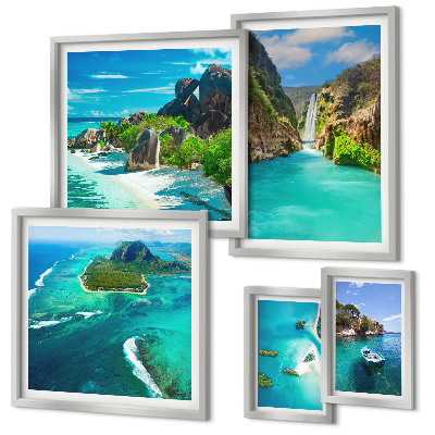 Ensemble de 5 tableaux Cascades et plages tropicales