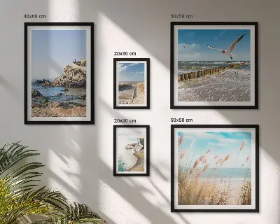 Lot de tableaux encadrés représentant des paysages de plage en bord de mer