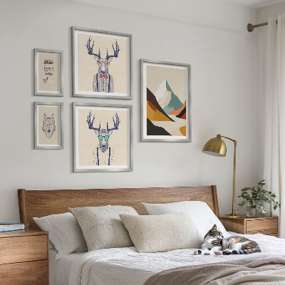 Ensemble de 5 tableaux Portraits d'animaux stylés