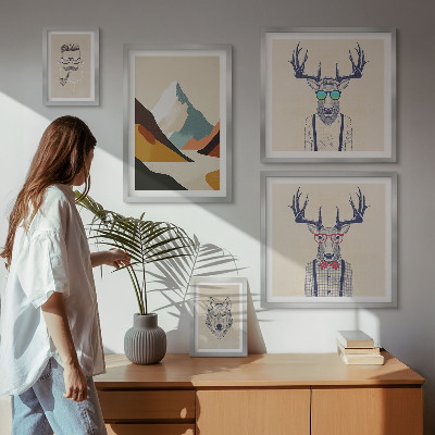 Ensemble de 5 tableaux Portraits d'animaux stylés