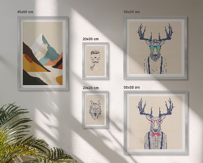 Ensemble de 5 tableaux Portraits d'animaux stylés