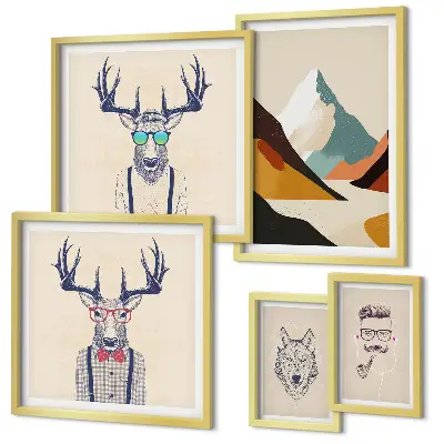 Portraits d'animaux stylés ensemble de 5 tableaux