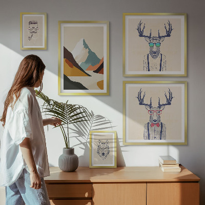 Ensemble de 5 tableaux Portraits d'animaux stylés