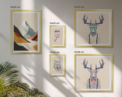 Ensemble de 5 tableaux Portraits d'animaux stylés