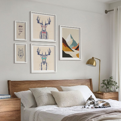 Ensemble de 5 tableaux Portraits d'animaux stylés