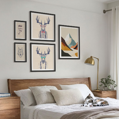 Ensemble de 5 tableaux Portraits d'animaux stylés