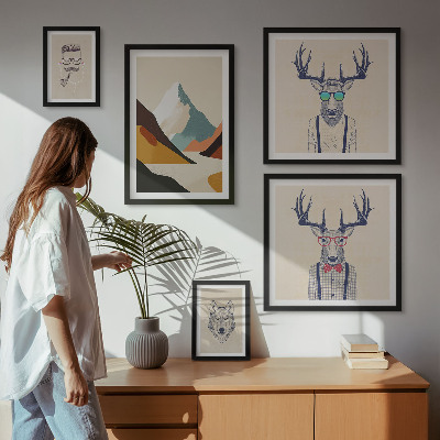 Ensemble de 5 tableaux Portraits d'animaux stylés