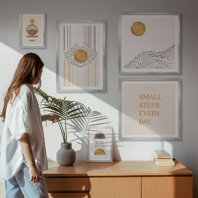 Ensemble de 5 tableaux Textes géométriques abstraits