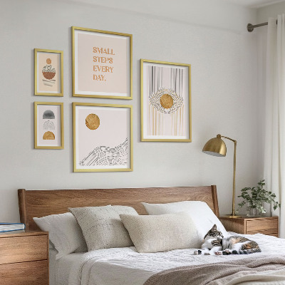 Ensemble de 5 tableaux Textes géométriques abstraits