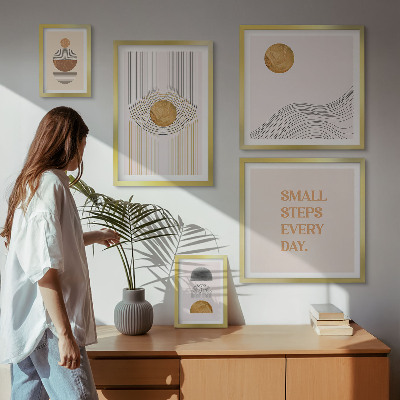 Ensemble de 5 tableaux Textes géométriques abstraits
