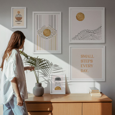 Ensemble de 5 tableaux Textes géométriques abstraits