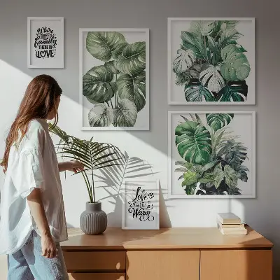 Lot de tableaux encadrés avec citations bohèmes à motifs végétaux