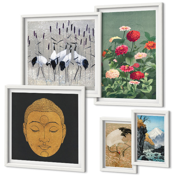 Ensemble de 5 tableaux Fleurs des paysages asiatiques