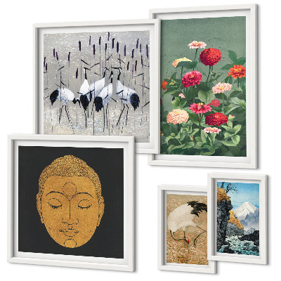 Ensemble de 5 tableaux Fleurs des paysages asiatiques