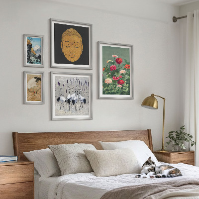 Ensemble de 5 tableaux Fleurs des paysages asiatiques