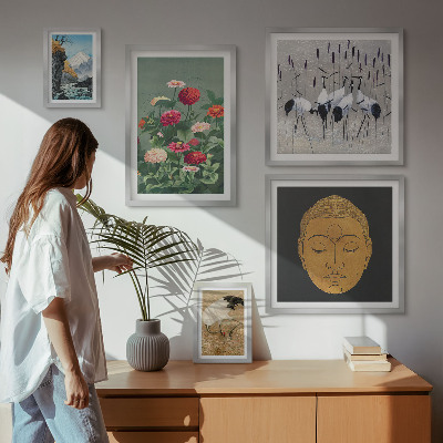 Ensemble de 5 tableaux Fleurs des paysages asiatiques