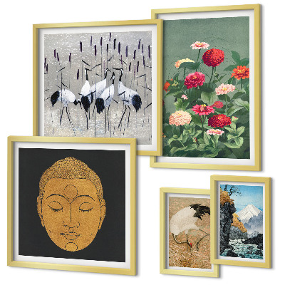 Ensemble de 5 tableaux Fleurs des paysages asiatiques