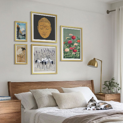 Ensemble de 5 tableaux Fleurs des paysages asiatiques