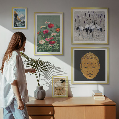 Ensemble de 5 tableaux Fleurs des paysages asiatiques