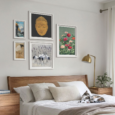 Ensemble de 5 tableaux Fleurs des paysages asiatiques