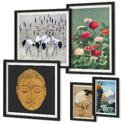 Ensemble de 5 tableaux Fleurs des paysages asiatiques